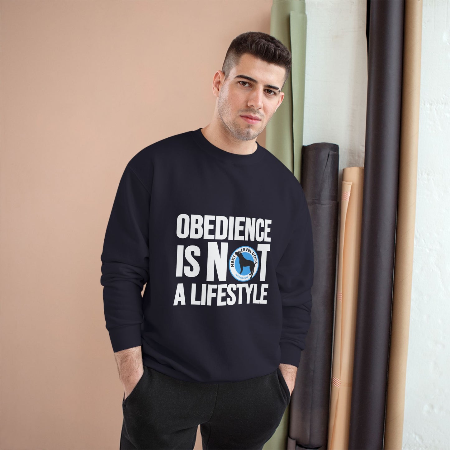 Obedience is NOT a Lifestyle Next Level Dogs Logo Champion Sweatshirt