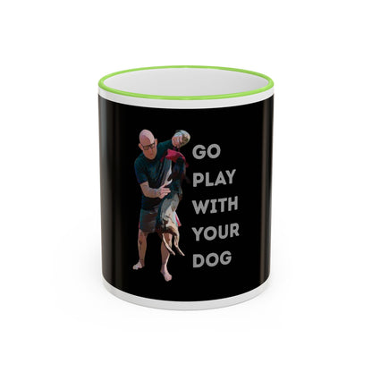 Mug — "Go Play With Your Dog" Accent Rim & Handle Ceramic Coffee Cup (11oz/15oz)