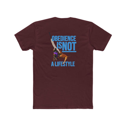 Obedience Is Not A Lifestyle - Sue & Macey with Next Level Dogs Logo - Unisex Cotton Crew Tee