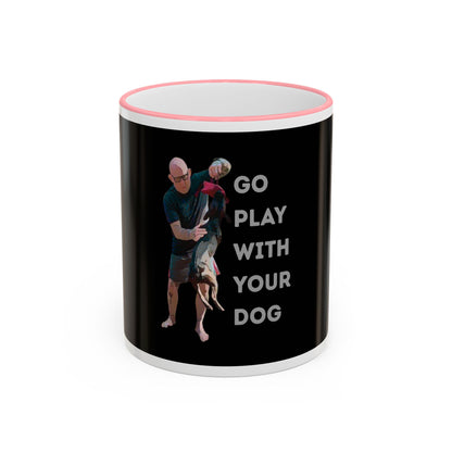 Mug — "Go Play With Your Dog" Accent Rim & Handle Ceramic Coffee Cup (11oz/15oz)
