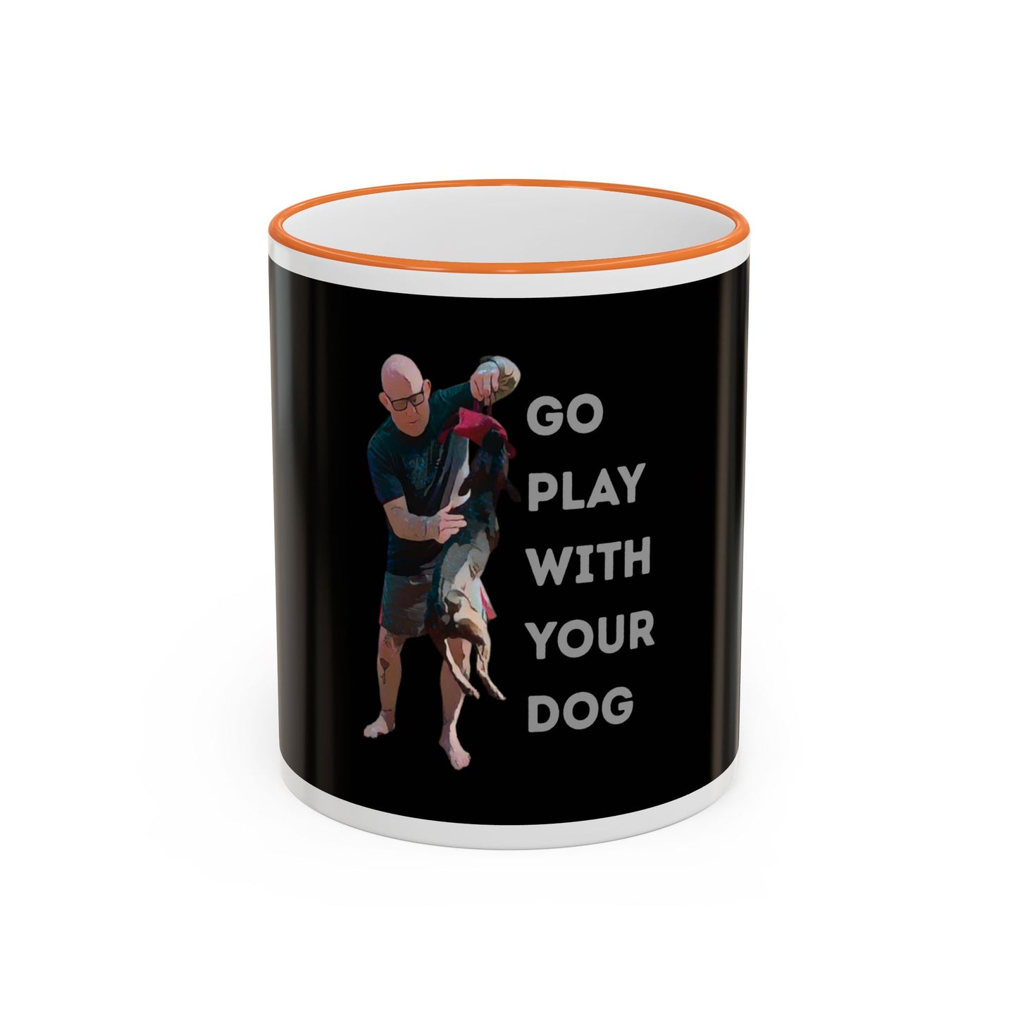 Mug — "Go Play With Your Dog" Accent Rim & Handle Ceramic Coffee Cup (11oz/15oz)