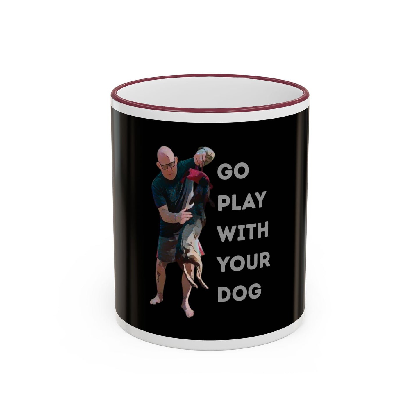 Mug — "Go Play With Your Dog" Accent Rim & Handle Ceramic Coffee Cup (11oz/15oz)